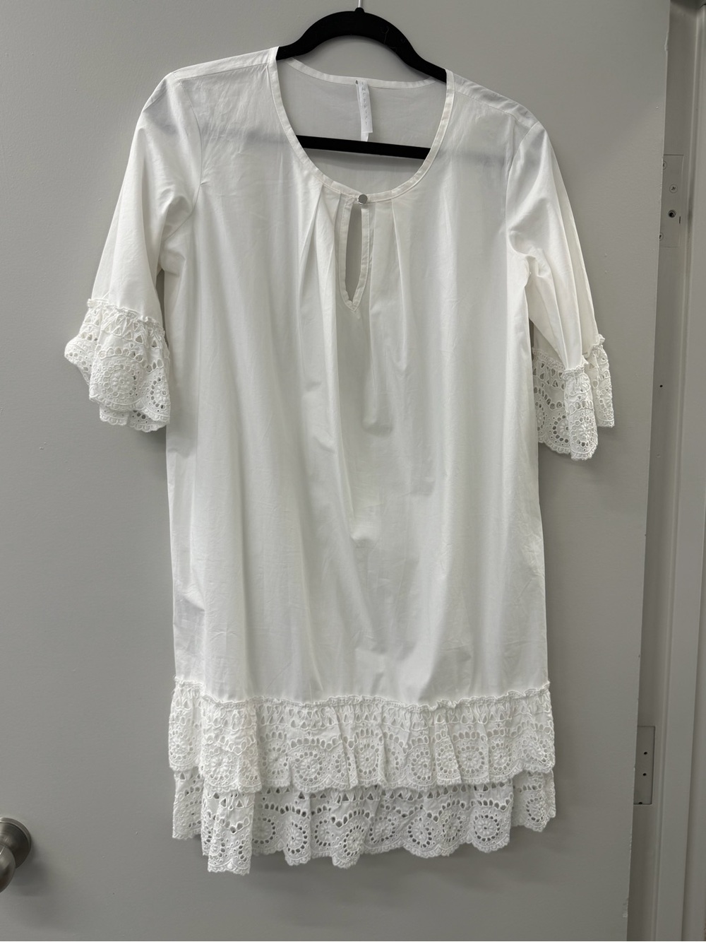 Women's White Lace-Trim Cotton Chemise by